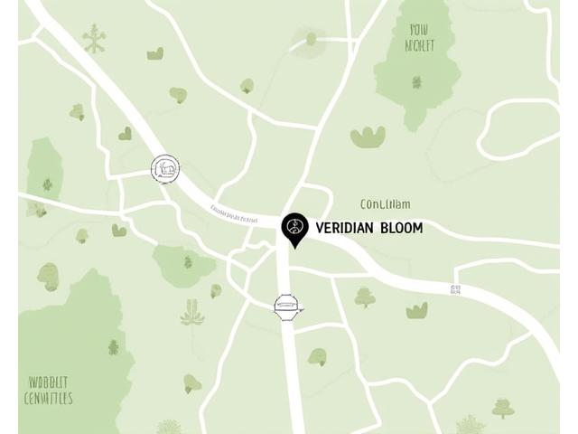 An illustrative map showing the VerdeluxeHarmonia Bloom office location in Boulder, Colorado, surrounded by green spaces and mountains.