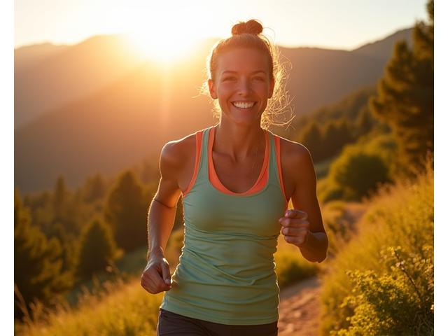 Cheerful Sarah, 42, enjoying a hike with vibrant energy