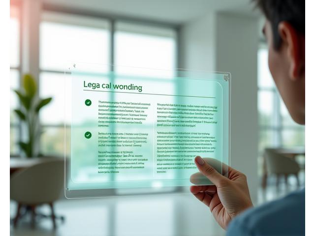 Illustration of a person reviewing a clear, transparent legal document with green checkmarks, signifying understanding and agreement.