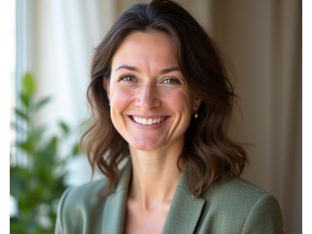 Elara Vance, a certified nutritionist and mindfulness coach, smiling warmly.