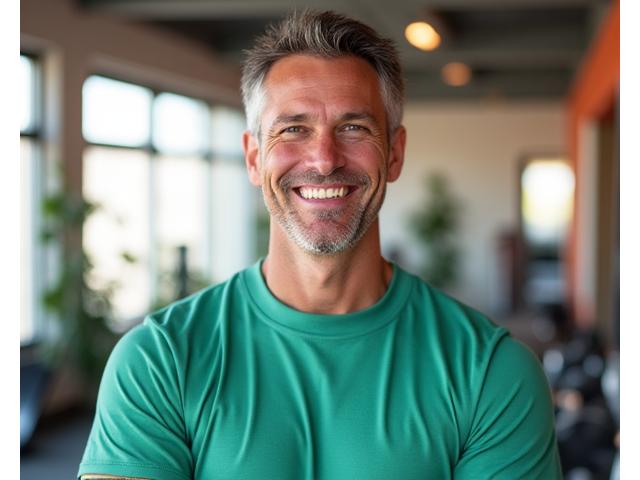 Marcel Dubois, a fitness specialist and lifestyle coach, with an encouraging expression.